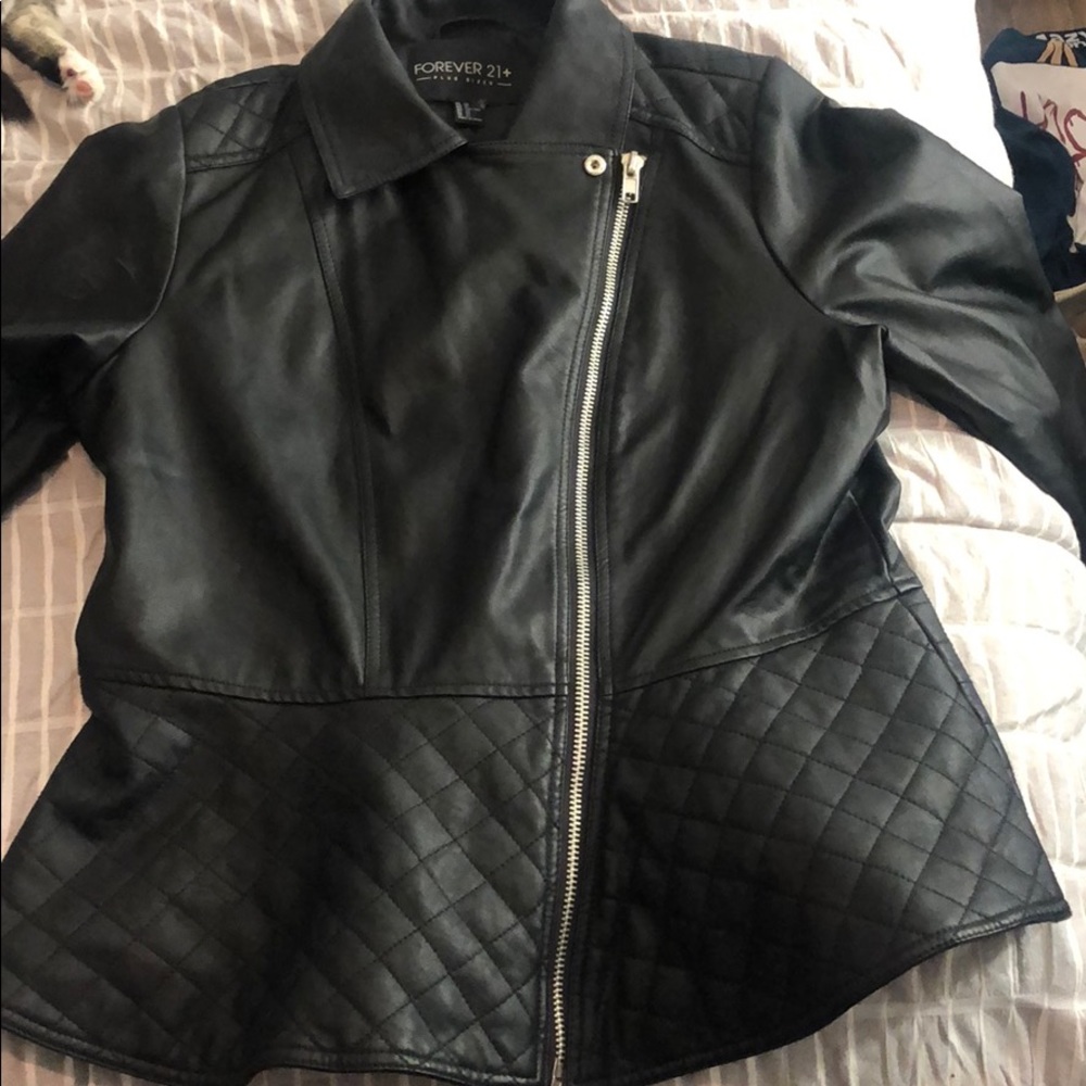 Peplum leather jacket